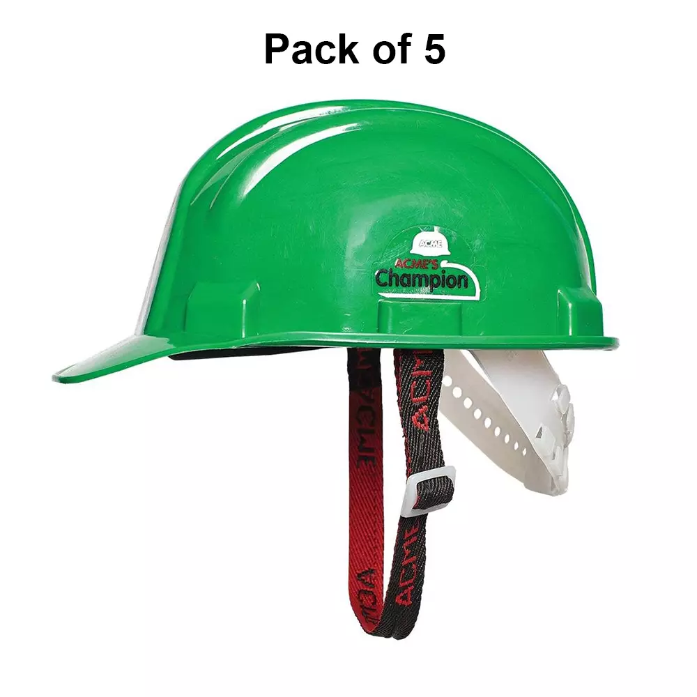 acme-champion-ratchet-safety-helmet-green-pvc-for-industrial-use-pack-of-5-pcs
