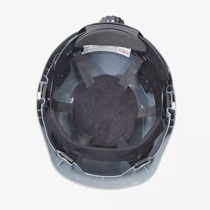 karam-sheltor-rachet-type-adjustmnet-helmet-grey-abs-with-adjustable-chin-trap-pn-574