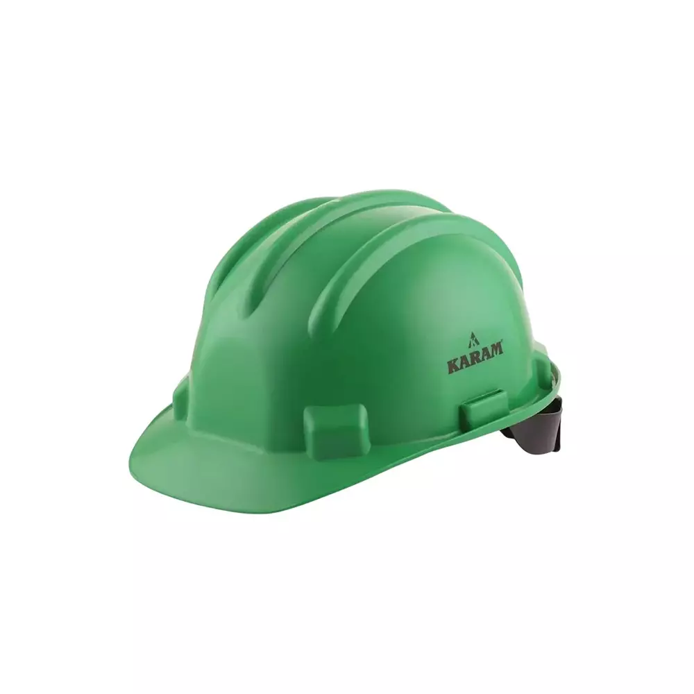 Karam Ratchet Type Safety Helmet with Protective Peak 280 x 220 x 180 mm Size Polypropylene Co Polymer Hybrid Green for Industrial Use, PN521