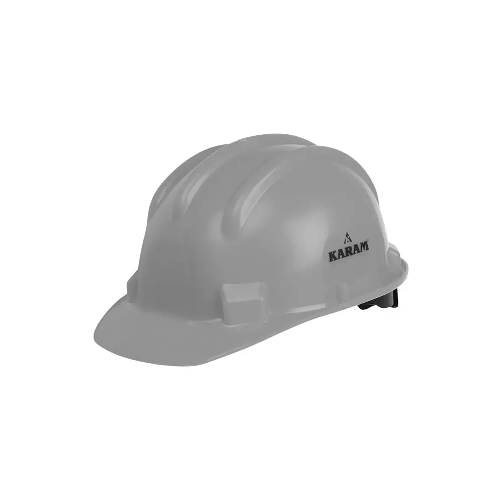 Karam Ratchet Type Safety Helmet with Protective Peak 280 x 220 x 180 mm Size Polypropylene Co Polymer Grey for Industrial Use, PN521