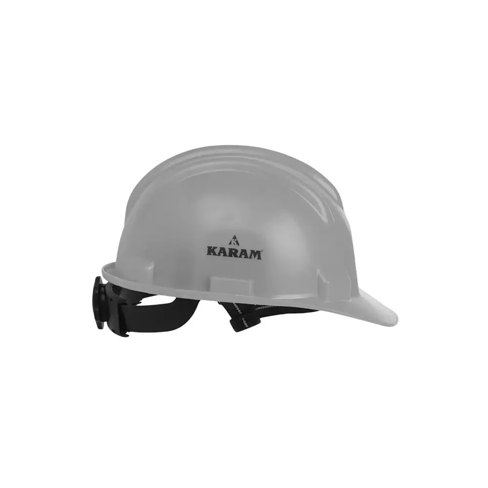 karam-ratchet-type-safety-helmet-with-protective-peak-280-x-220-x-180-mm-size-polypropylene-co-polymer-grey-for-industrial-use-pn521