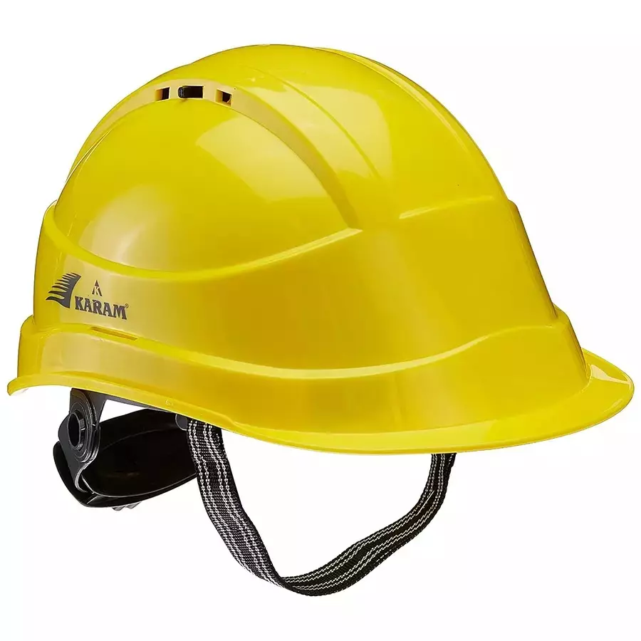 Karam Protective Peak HDPE Safety Helmet with Ratchet Type Adjustment Yellow, PN-542 (Pack of 3)