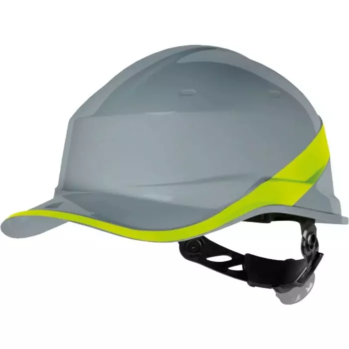 Delta Plus QUARUP4 Grey/Yellow Safety Helmet with Chin Strap Adjustable Ventilated, DIAM5GRJAFL