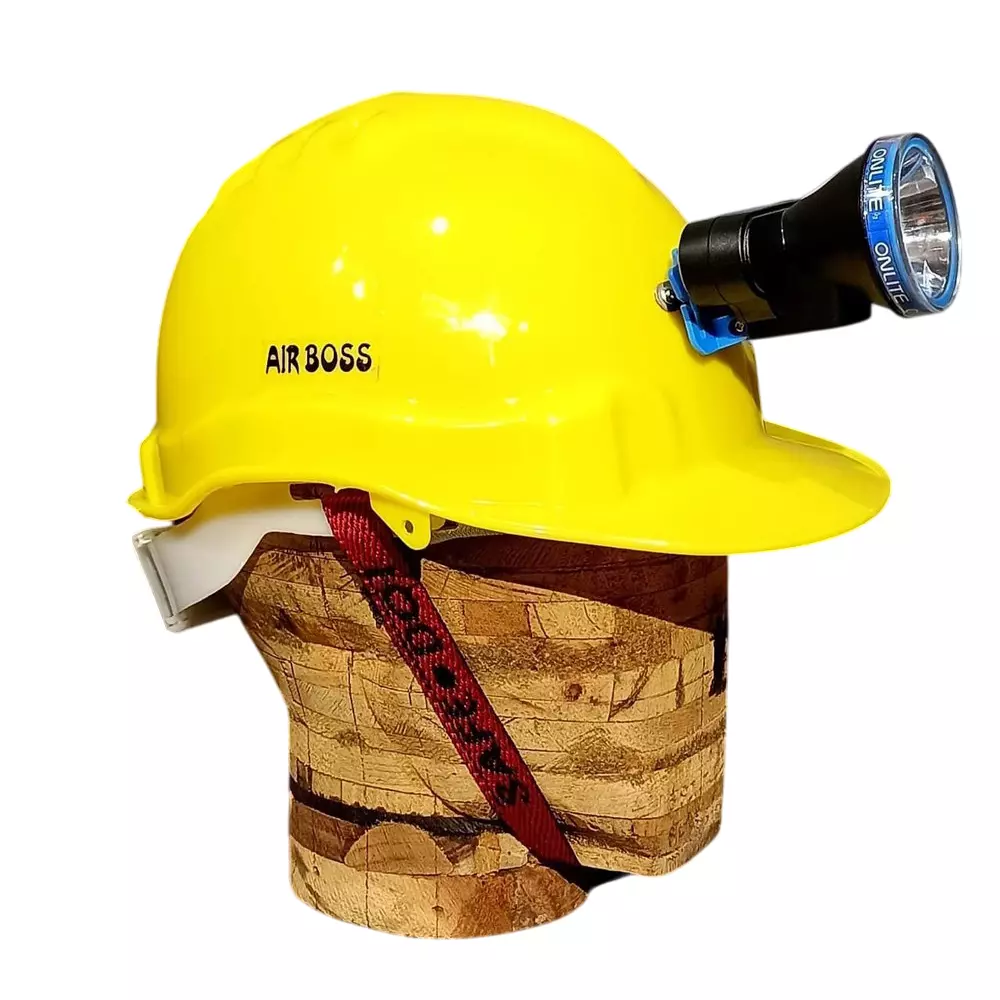 Safe Dot Airboss Safety Helmet with Light & Ratchet Adjustable 4 PointCradle 10 W (LED BULB) HDPE 550 g Yellow for Industrial and Factory Use, (Pack of 60 Pcs)