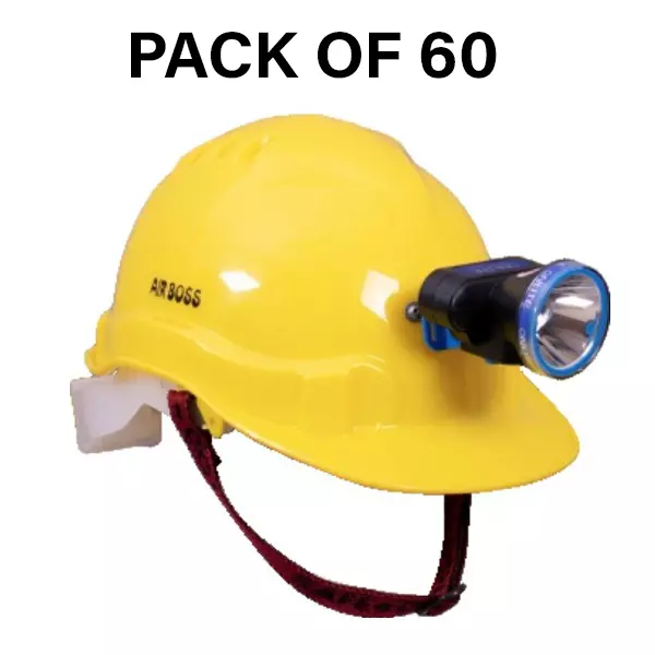 Safe Dot Airboss Safety Helmet with Light & Ratchet Adjustable 4 PointCradle 10 W (LED BULB) HDPE 550 g Yellow for Industrial and Factory Use, (Pack of 60 Pcs)