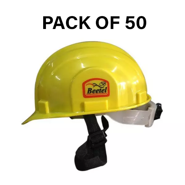 Safe Dot Beetal Safety Helmet with Ratchet Adjustable 4 Point Cradle HDPE 300 g Yellow for Industrial and Factory Use, (Pack of 50 Pcs)