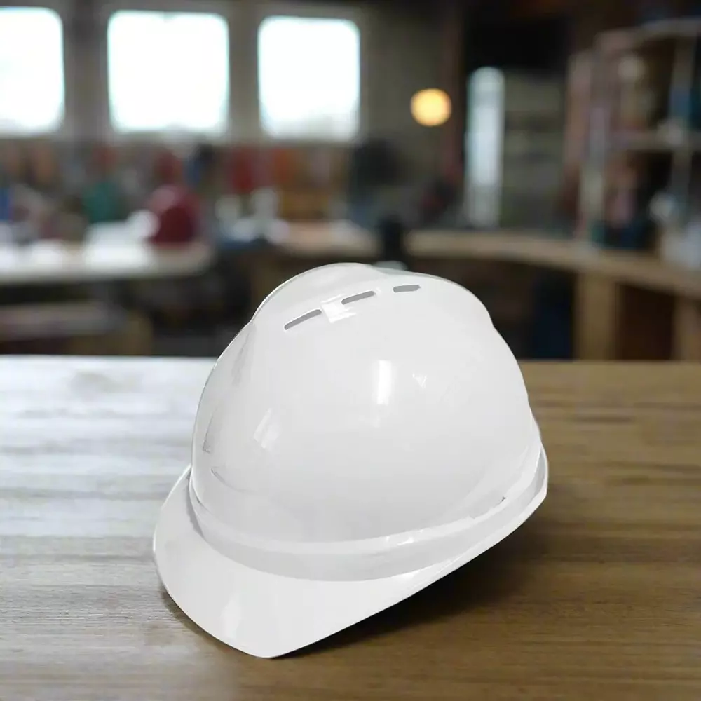 Ingco White Safety Helmet PE Shell Material 6 Point Suspension and Chin Strap, HSH802