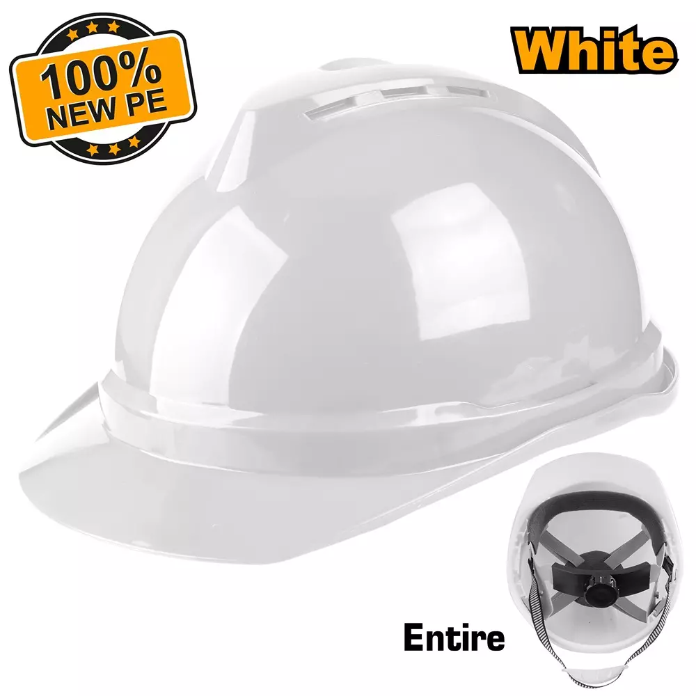 Ingco White Safety Helmet PE Shell Material 6 Point Suspension and Chin Strap, HSH802