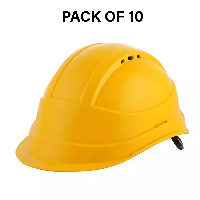 Safe Dot Armor Safety Helmet 6 Point Cradle ABS/HDPE 365 g Yellow for Industrial and Factory Use, (Pack of 10 Pcs)