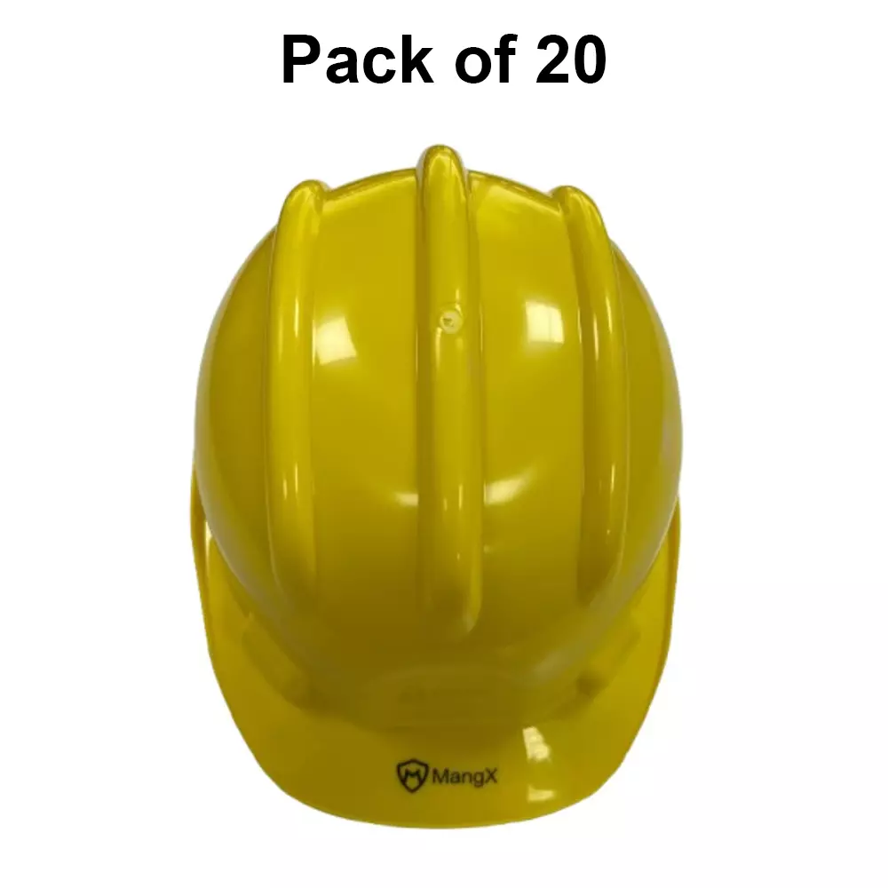 MangX Non-Vented Safety Helmet Head Protection Yellow For Industries, Construction Sites, MX-HNV-20-Y (Pack of 20)