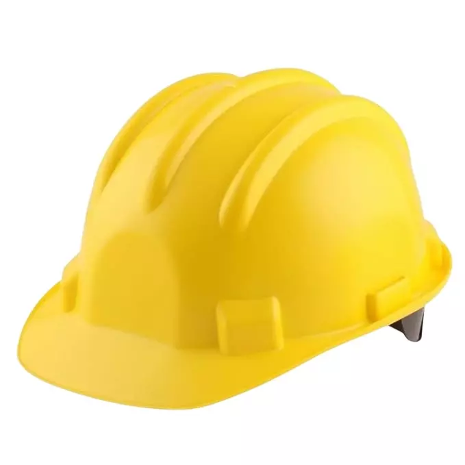 ANGELSAFE Safety Helmet with Adjustable Ratchet and Chin Strap, HDPE Body Free Size Yellow Color for Head Protection (Pack of 5)