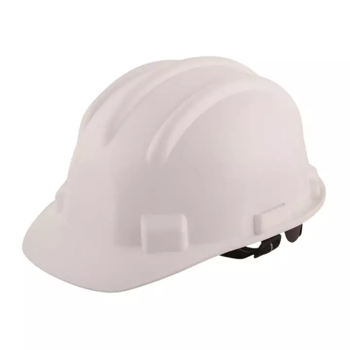ANGELSAFE Safety Helmet with Adjustable Ratchet and Chin Strap, HDPE Body Free Size White Color for Head Protection (Pack of 5)