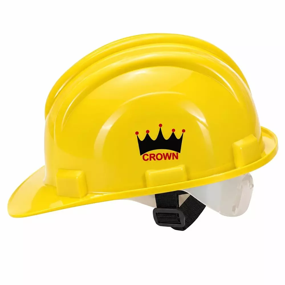 Crown Construction Safety Helmet Lightweight HDPE Hard Hat with Chin Strap Yellow Color, GV-A7MW-C104