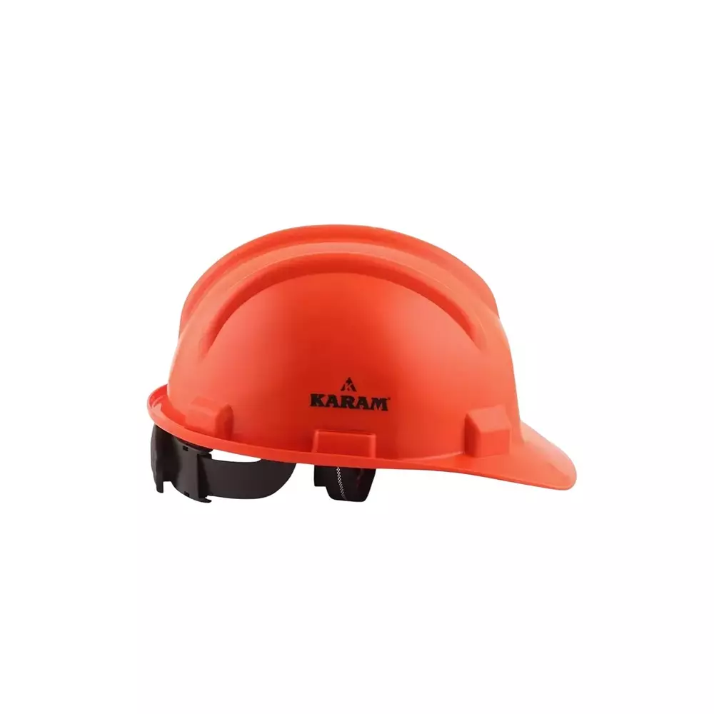karam-ratchet-type-safety-helmet-with-protective-peak-280-x-220-x-180-mm-size-polypropylene-co-polymer-orange-for-industrial-use-pn521