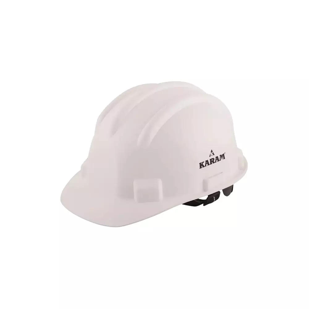 Karam Ratchet Type Safety Helmet with Protective Peak 280 x 220 x 180 mm Size Polypropylene Co Polymer White for Industrial Use, PN521