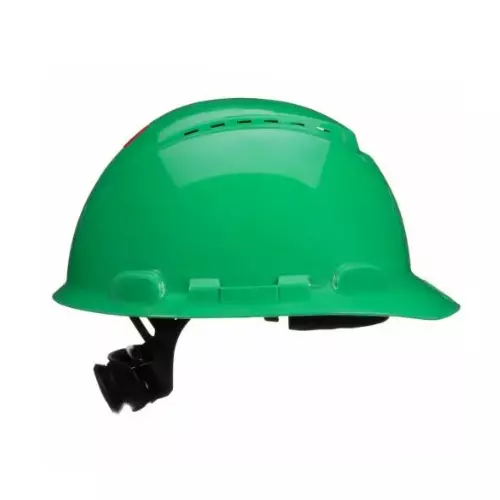 3M SecureFit Series Safety Helmet 4 Point Ratchet Type Vented HDPE Green Free Size, H-704SFV-UV