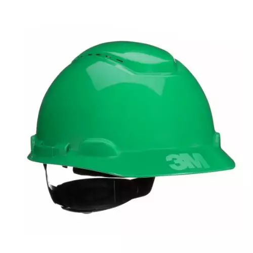 3M SecureFit Series Safety Helmet 4 Point Ratchet Type Vented HDPE Green Free Size, H-704SFV-UV