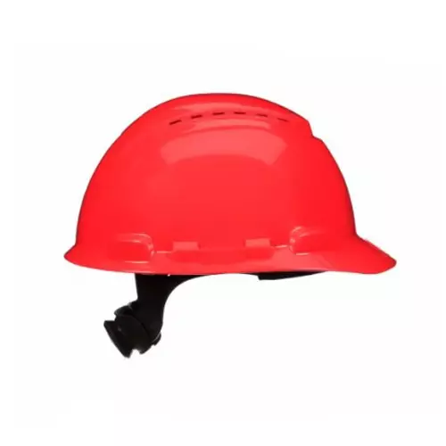 3M SecureFit Series Safety Helmet 4 Point Ratchet Type Vented HDPE Red Free Size, H-705SFV-UV
