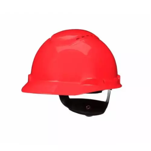 3M SecureFit Series Safety Helmet 4 Point Ratchet Type Vented HDPE Red Free Size, H-705SFV-UV