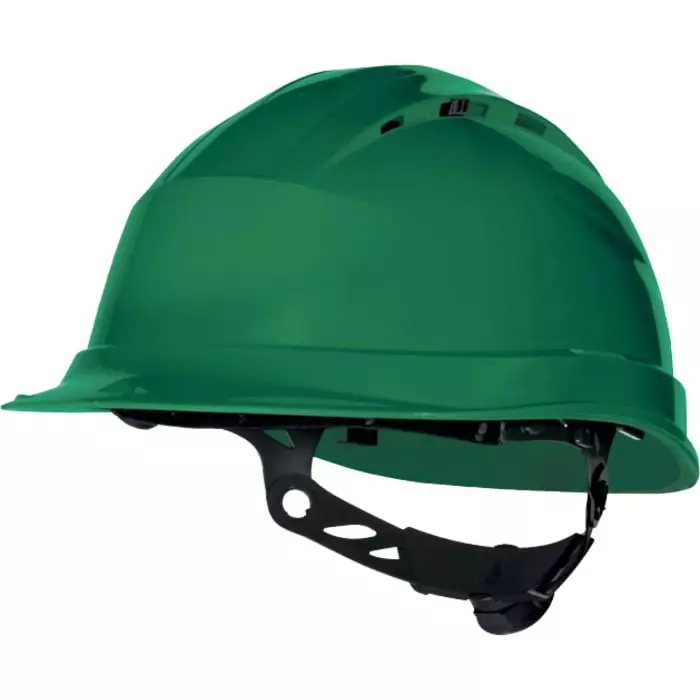 Delta Plus QUARUP4 Green Safety Helmet with Chin Strap Adjustable Ventilated, QUARUP4VE