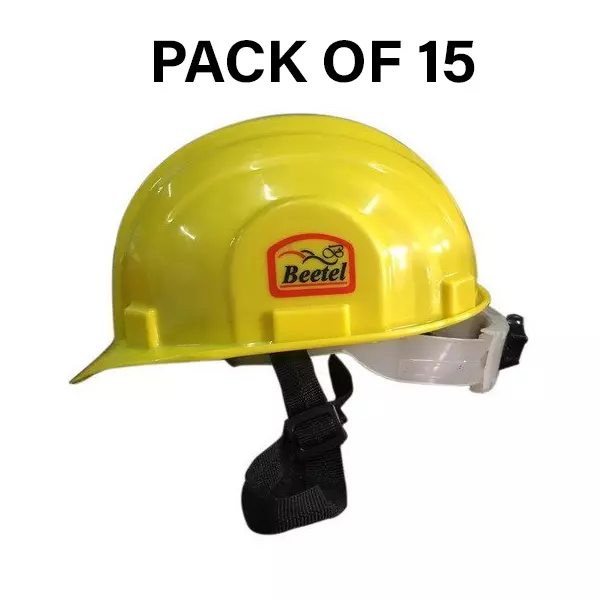 Safe Dot Beetal Safety Helmet with Ratchet Adjustable 4 Point Cradle HDPE 300 g Yellow for Industrial and Factory Use, (Pack of 15 Pcs)