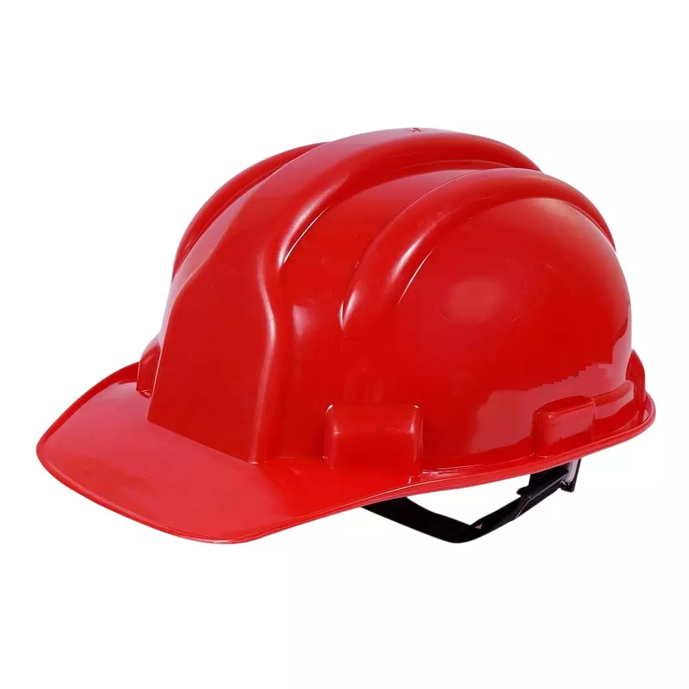 ANGELSAFE Safety Helmet with Adjustable Ratchet and Chin Strap, HDPE Body Free Size Red Color for Head Protection (Pack of 5)