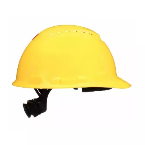 3M SecureFit Series Safety Helmet 4-Point Ratchet Type Vented HDPE Yellow Free Size, H-702SFV-UV