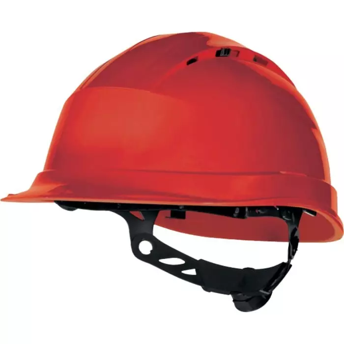 Delta Plus QUARUP4 Red Safety Helmet with Chin Strap Adjustable Ventilated, QUARUP4RO