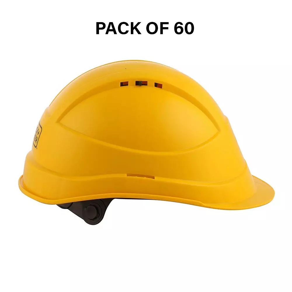 Safe Dot Armor Safety Helmet 6 Point Cradle ABS/HDPE 365 g Yellow for Industrial and Factory Use, (Pack of 60 Pcs)