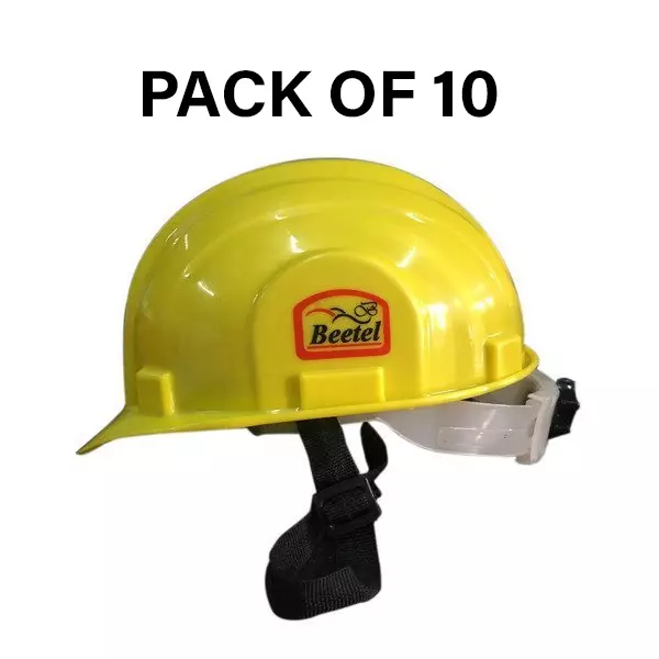 Safe Dot Beetal Safety Helmet with Ratchet Adjustable 4 Point Cradle HDPE 300 g Yellow for Industrial and Factory Use, (Pack of 10 Pcs)