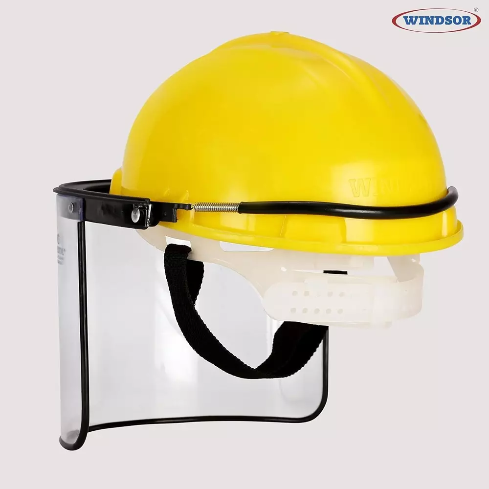 Windsor Nope Helmet With Spring Face Shield 6x12 Inch Ratchet Yellow