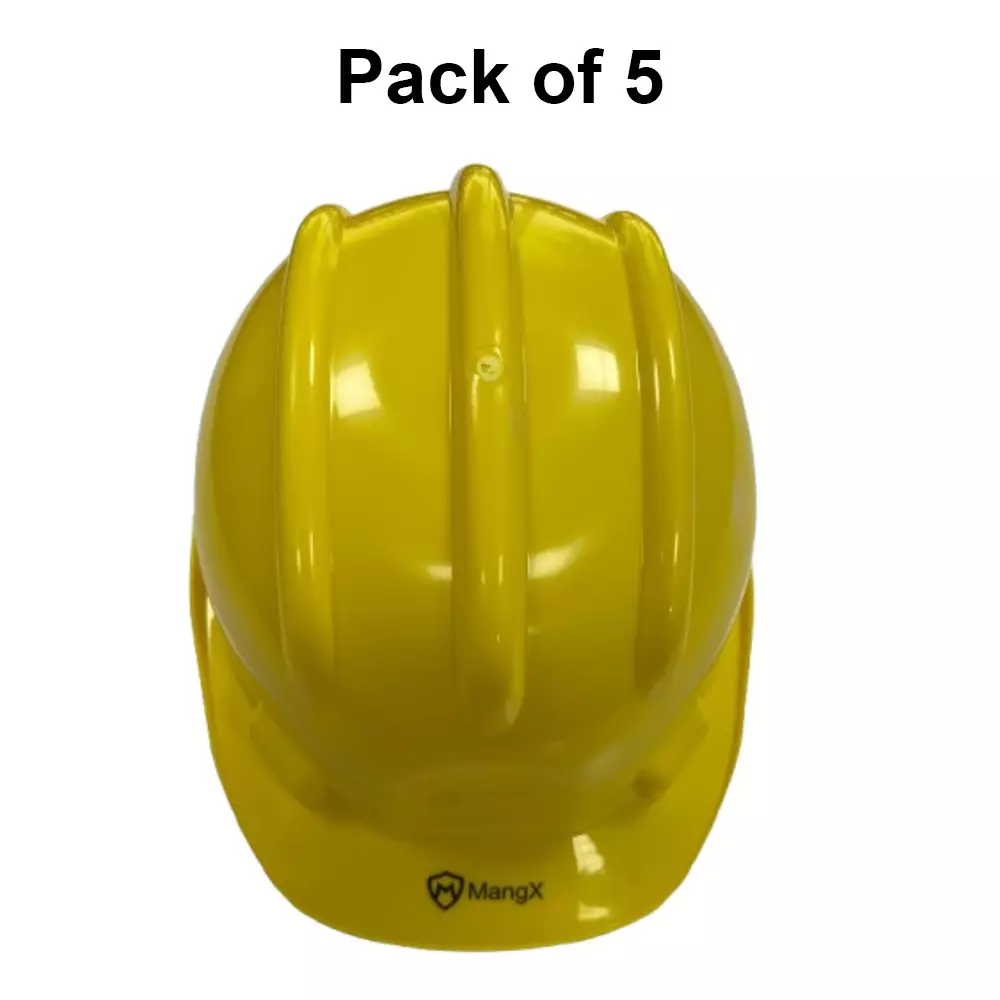 MangX Non-Vented Safety Helmet Head Protection Yellow For Industries, Construction Sites, MX-HNV-5-Y (Pack of 5)