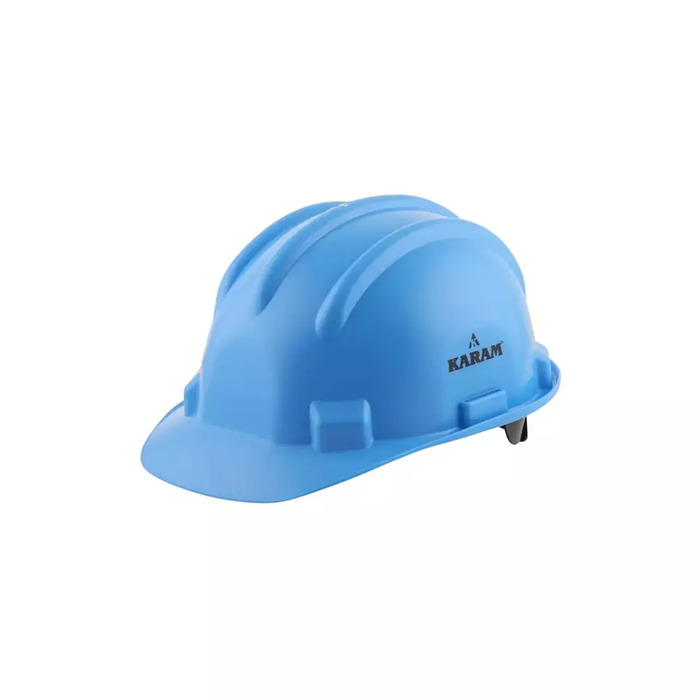 Karam Ratchet Type Safety Helmet with Protective Peak 280 x 220 x 180 mm Size Polypropylene Co Polymer Star Blue for Industrial Use, PN521