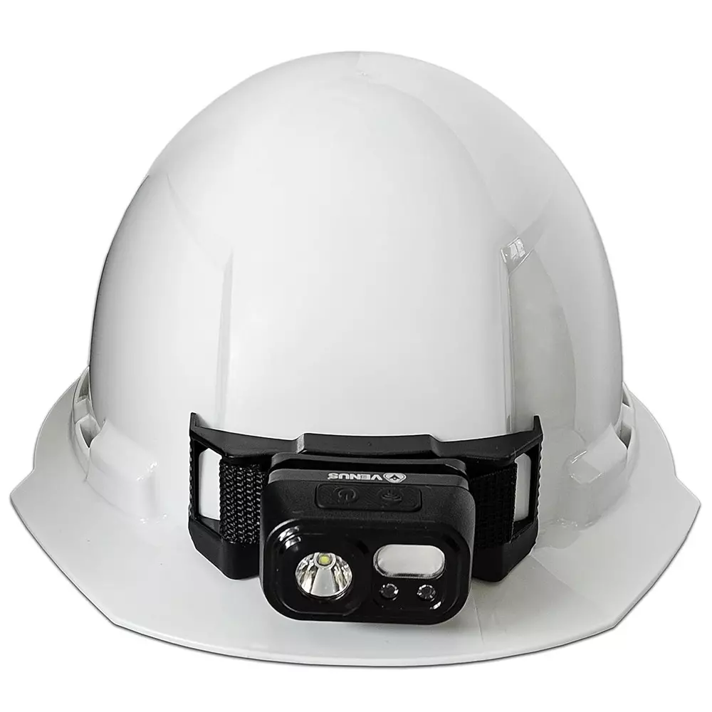 venus-h-5010-ratchet-type-hdpe-non-vent-white-safety-helmet-with-led-headlamp-free-size