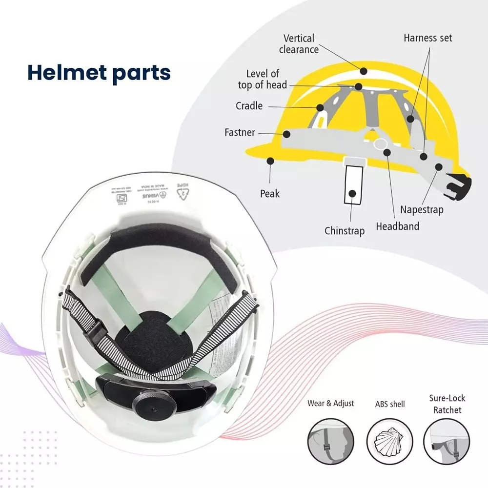 venus-h-5010-ratchet-type-hdpe-non-vent-white-safety-helmet-with-led-headlamp-free-size
