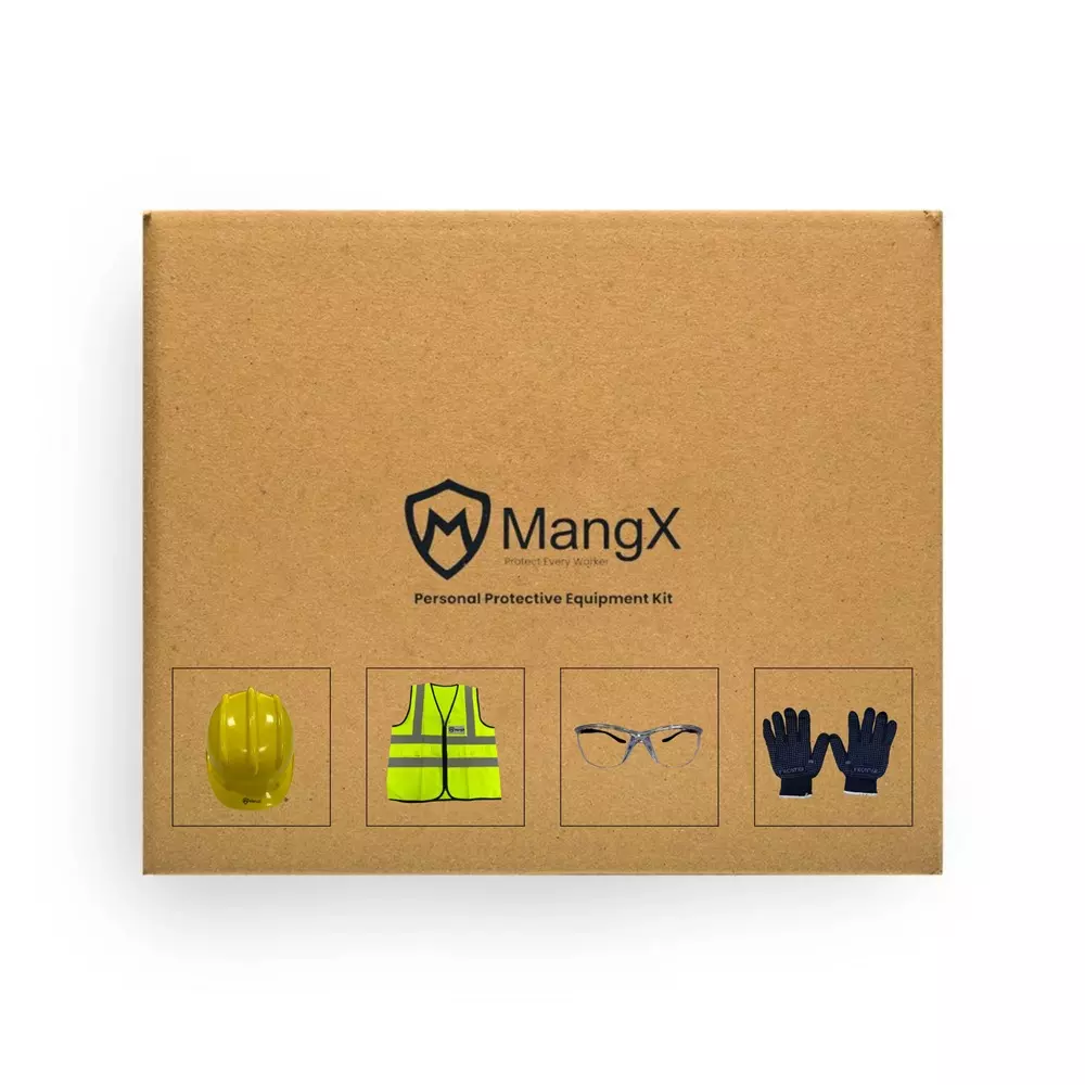 MangX Basic Safety Kit 120 GSM Polyester Jacket Non-Vented Helmet Cotton Glove, MX-KIT-NVJ120CGG-S