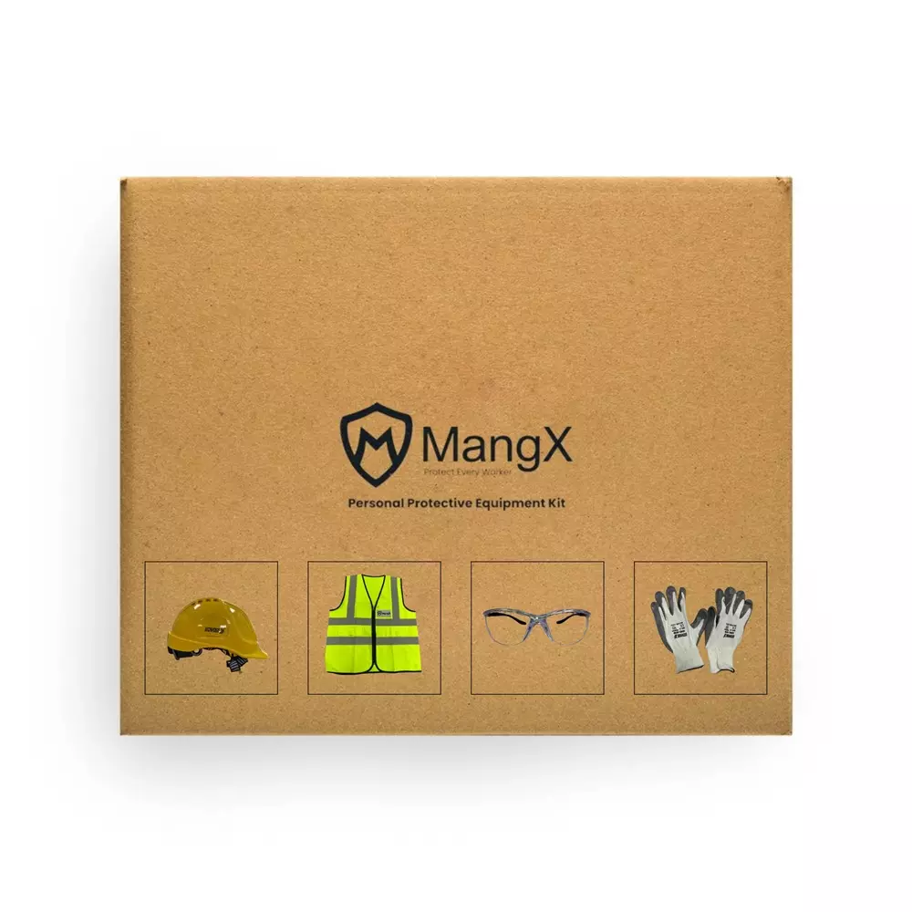 MangX Standard Pro Safety Kit 150 GSM Polyester Jacket Vented Helmet Cotton Glove, MX-KIT-VJ120CGG-S