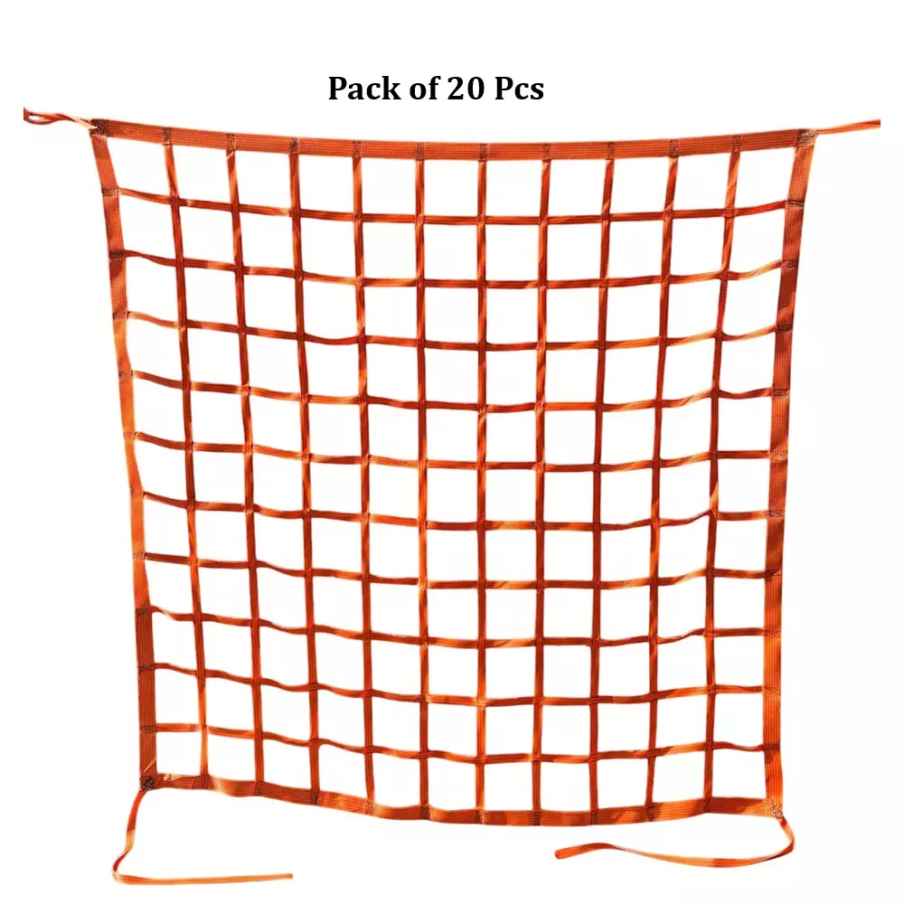 Sicuro Container Cargo Net Orange 8x8 ft (244x244 cm) Size Square Shape Polyester for Industrial Use, (Pack of 20 Pcs)