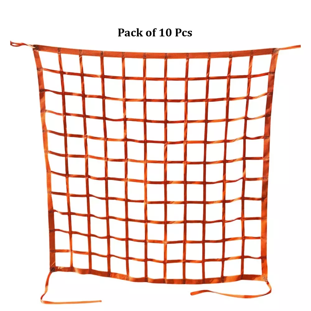 Sicuro Container Cargo Net Orange 8x8 ft (244x244 cm) Size Square Shape Polyester for Industrial Use, (Pack of 10 Pcs)