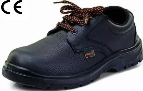 Udyogi Fiber Toe Safety Shoes Low Ankle PU Sole Single Density Black Bartan Printed Leather Size UK 10, Tango NMT EX