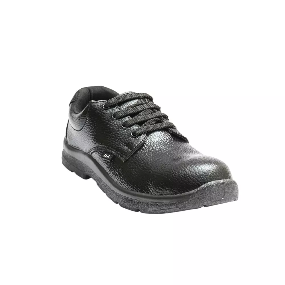 Hillson Steel Toe Safety Shoes Low Ankle PVC Sole Black Full Grain Leather Size UK 10, U-4
