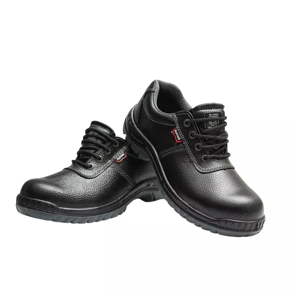 Hillson Steel Toe Safety Shoes PU Sole Low Ankle Dual Density Black Real Leather In Shelltac, Size UK 9, PANTHER