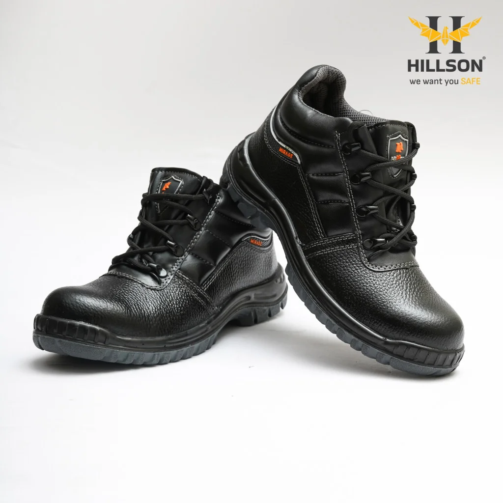Hillson Mirage Steel Toe Safety Shoes High Ankle PU Sole Black Full Grain Leather Size UK 6