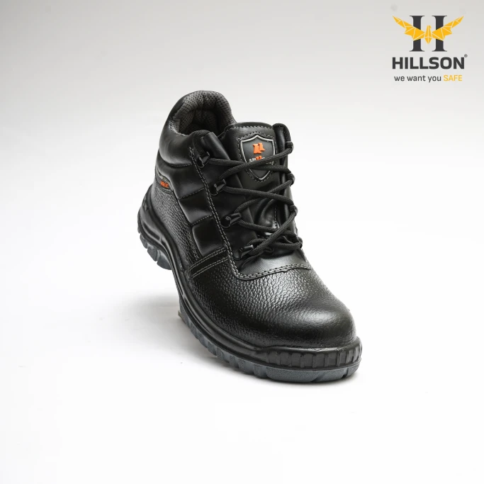 Hillson Mirage Steel Toe Safety Shoes High Ankle PU Sole Black Full Grain Leather Size UK 9