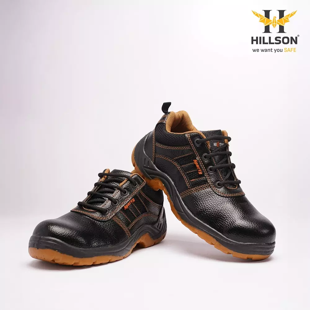 Hillson Sporty Steel Toe Safety Shoes Low Ankle PU Sole Black Full Grain Leather Size UK 9