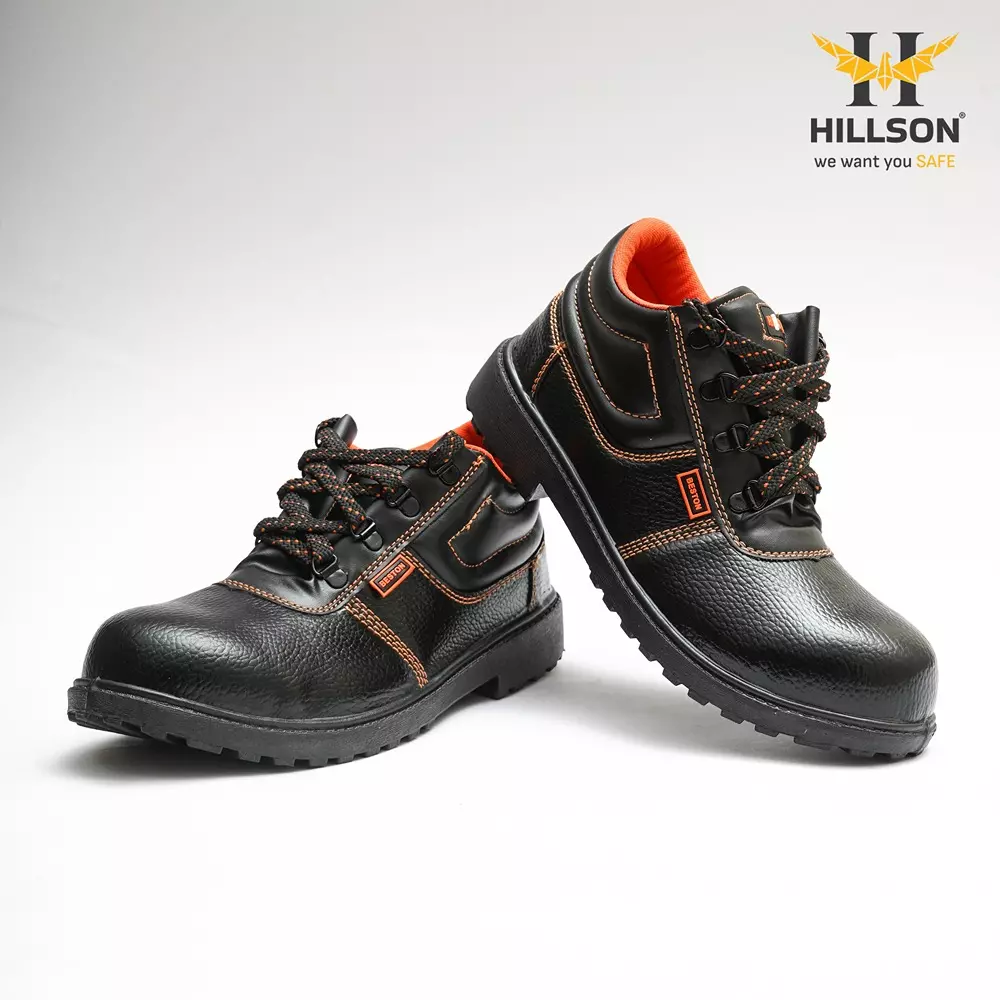 Hillson Beston Steel Toe Safety Shoes High Ankle PVC Sole Black Full Grain Leather Size UK 11