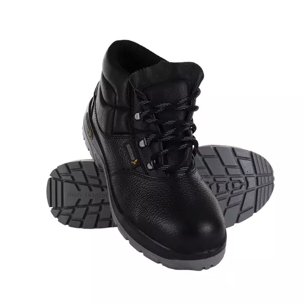 Mallcom Steel Toe Safety Boot High Ankle Double Density PU Sole Black Barton Grain Leather Size UK 4, Vivvera
