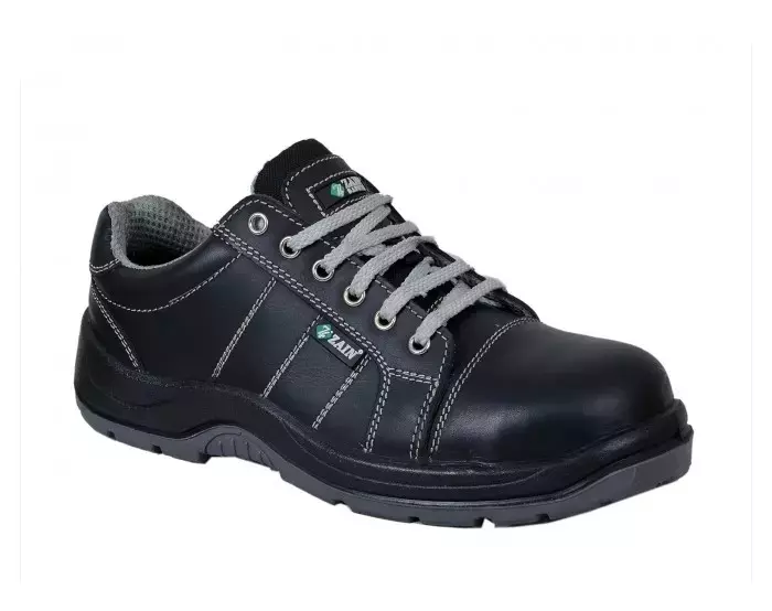 Zain Steel Toe Safety Shoes Leather Low Ankle Double Density PU Sole Size UK 7 Black, Sneaker LA D/D
