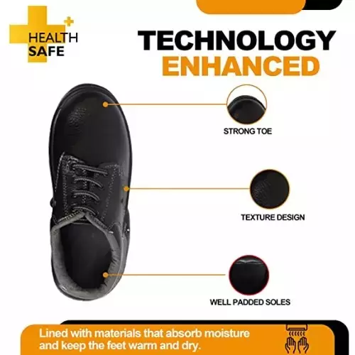 HEALTH SAFE Safety Shoes Low Ankle PVC Sole Anti Skid Black Size UK 9, HS-SAFE-SHOES-BLACK-LA-9