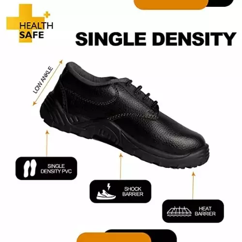 HEALTH SAFE Safety Shoes Low Ankle PVC Sole Anti Skid Black Size UK 10, HS-SAFE-SHOES-BLACK-LA-10
